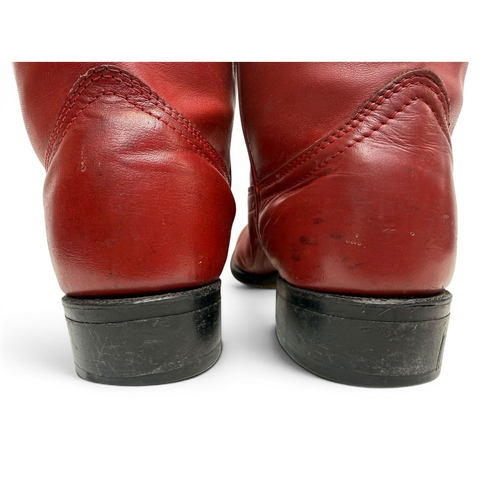 Laredo Western Cowboy Boots Womens Size 6.5 Smooth Red Leather Round Toe Pull On - Picture 5 of 10
